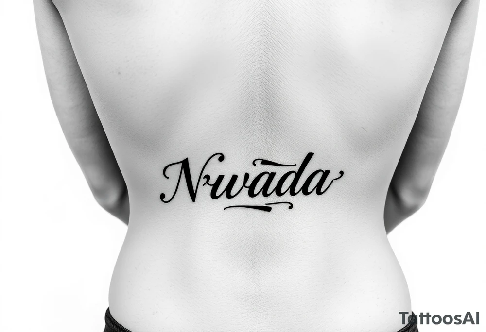 a woman's waist with the word "Nwada" written on her waist tattoo idea
