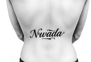 a woman's waist with the word "Nwada" written on her waist tattoo idea