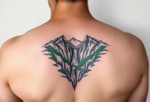 သား  surrounded by a colorful green mountainside with a waterfall tattoo idea