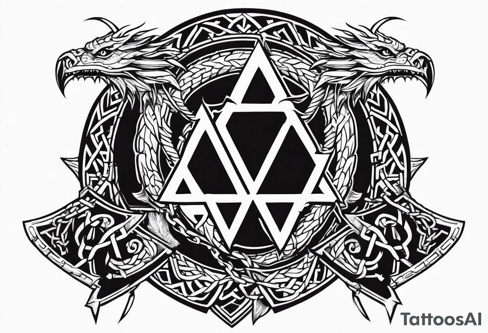 Valhalla sword shield axe barbed wire chains valknut fire dragon tattoo idea Valhalla sword shield axe barbed wire chains valknut fire dragon tattoo idea