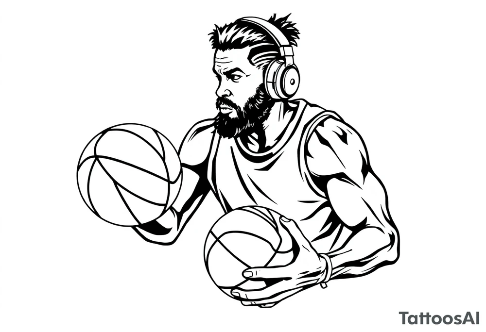 A guy dribbling a basketball with headphones on tattoo idea