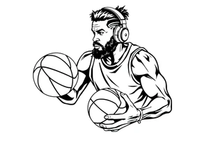 A guy dribbling a basketball with headphones on tattoo idea