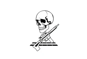 soldier skull with gun and checkered floor tattoo idea