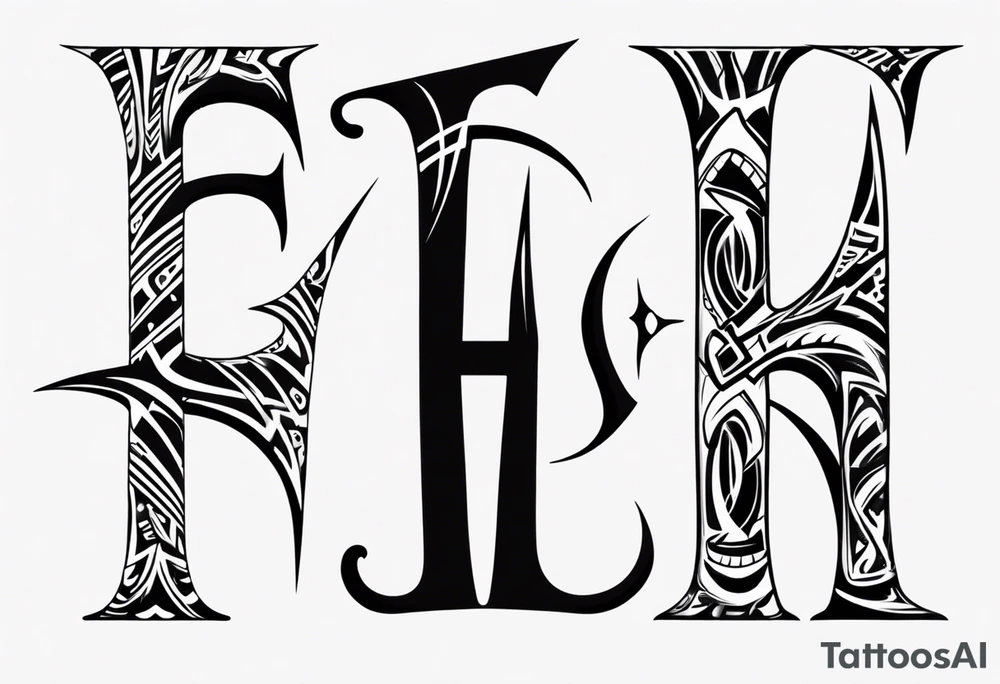 combine the letters E and H with tribal pattern tattoo idea