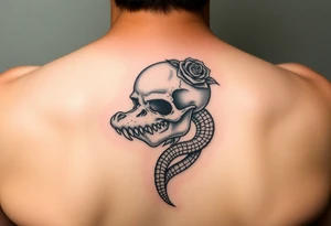 Skull with alligator coiled around it with a Tudor rose above tattoo idea