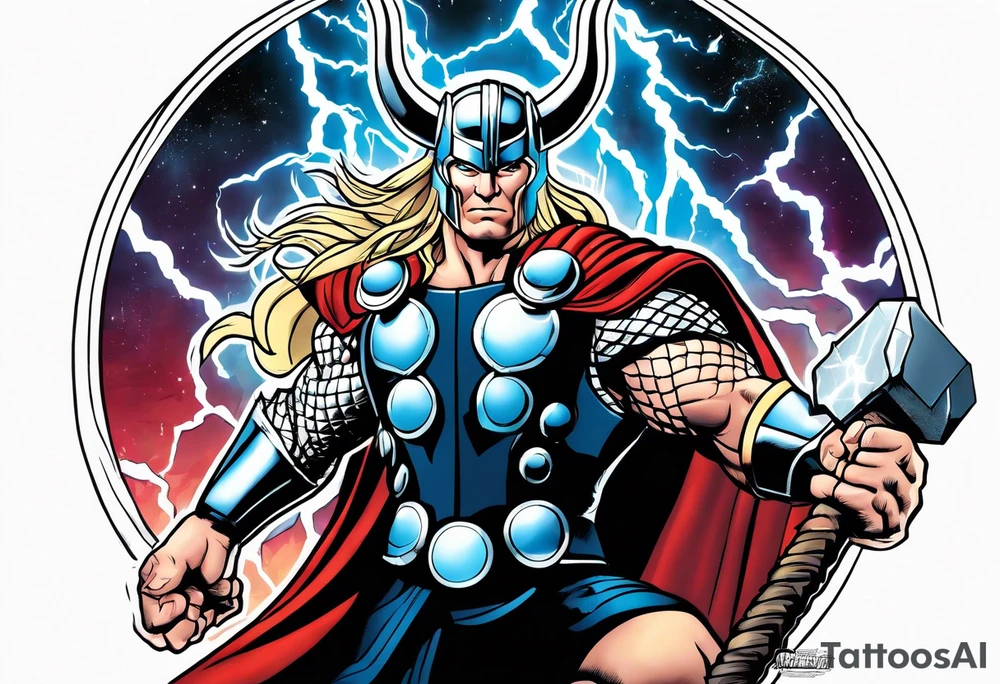 The Mighty Thor  with lightning in the background tattoo idea