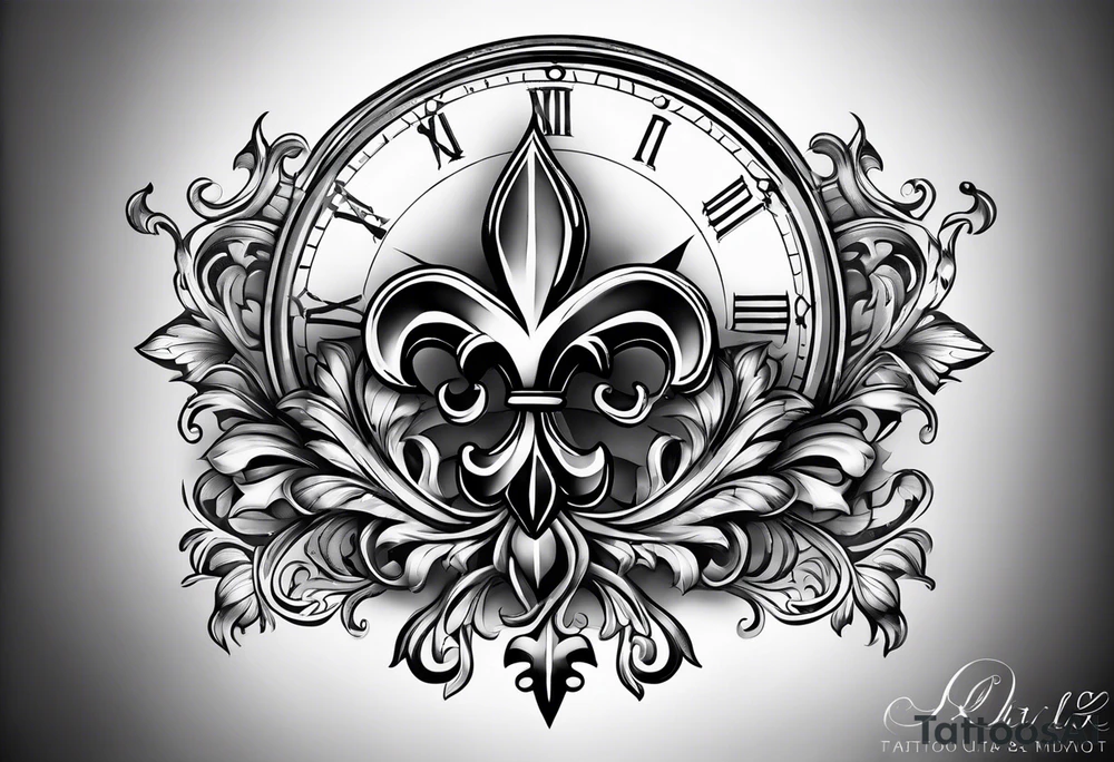 fleur de lis with compass and clock tattoo idea