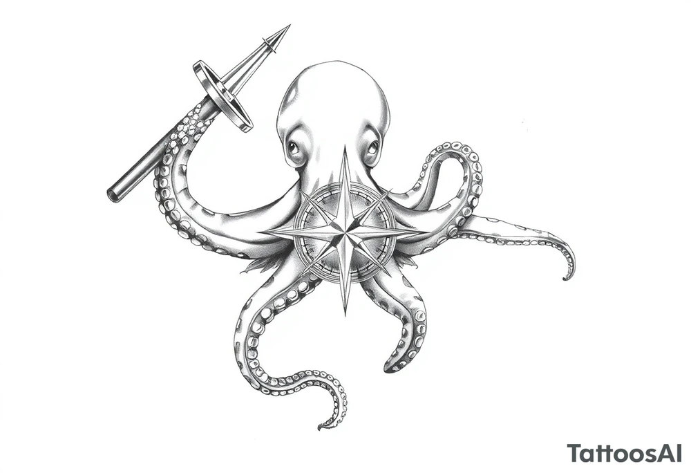 hammerhai,darunter ein kompass,oktopus. tattoo idea