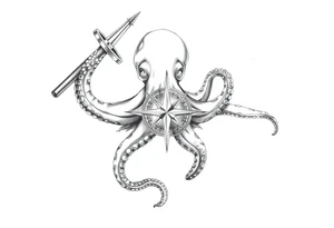 hammerhai,darunter ein kompass,oktopus. tattoo idea