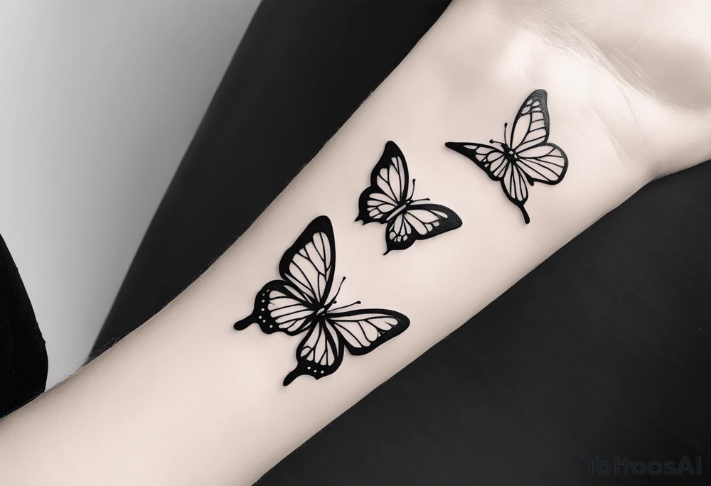 a long unique small feminine leaftattoo with two butterflies on the wrist tattoo idea