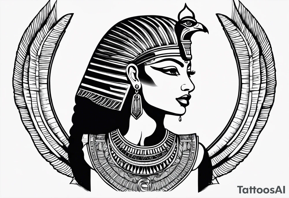 black and white Egyptian goddess Isis tattoo idea