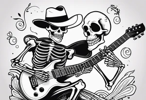 Skeleton playing guitar tattoo idea