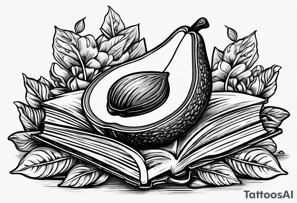 An avocado drinking wine and reading a book tattoo idea