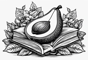An avocado drinking wine and reading a book tattoo idea