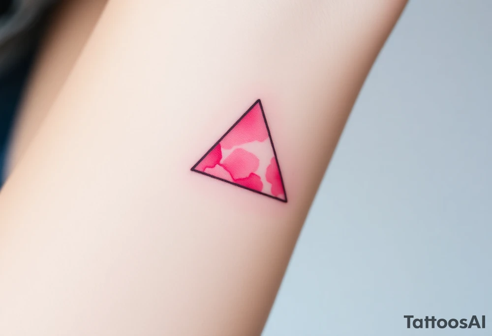 A watercoloured pink triangle, with small lining and upside down. Just the colour pink. No shapes. Just the colour pink and a small black outline tattoo idea