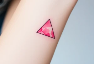 A watercoloured pink triangle, with small lining and upside down. Just the colour pink. No shapes. Just the colour pink and a small black outline tattoo idea