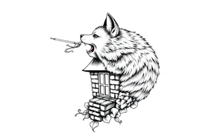 Big bad wolf  blowing down   a brick house tattoo idea
