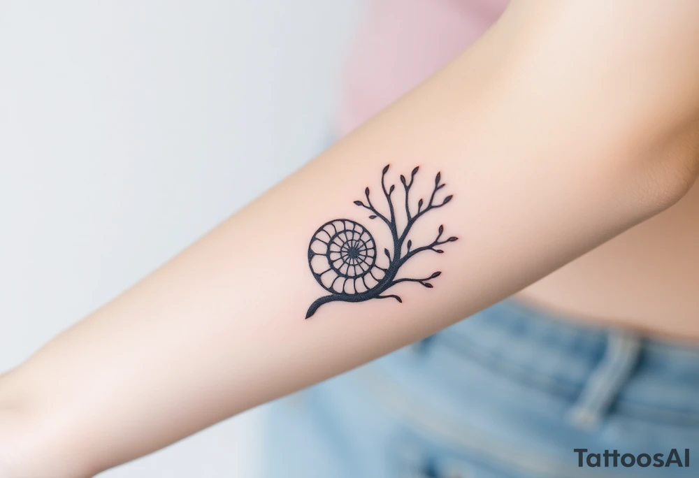 Fibonacci spiral shell inside of tree tattoo idea