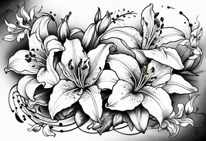 5 lilies and cherry blossom branch tattoo idea