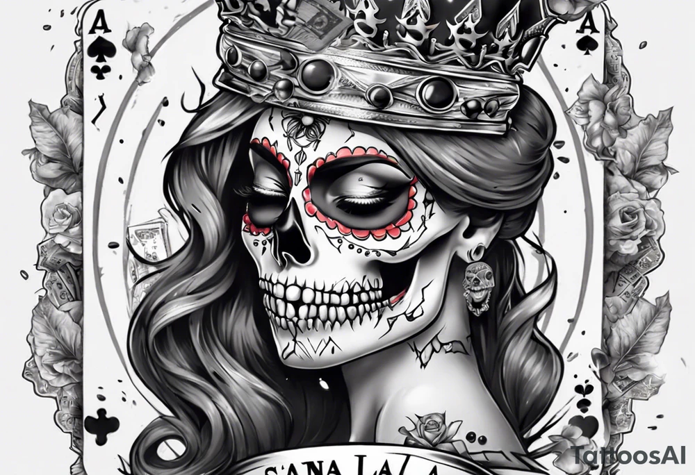 santa la muerta with money and crown
on the card tattoo idea