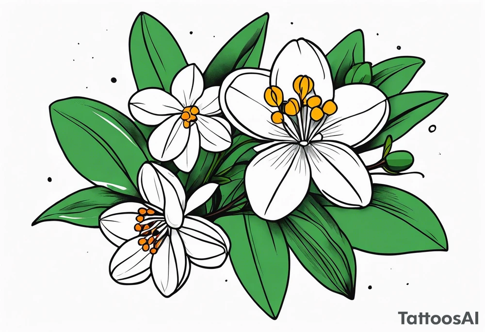 Bouquet with One snowdrop, One hawthorn flower, Two honeysuckle blooms tattoo idea