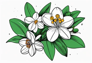 Bouquet with One snowdrop, One hawthorn flower, Two honeysuckle blooms tattoo idea