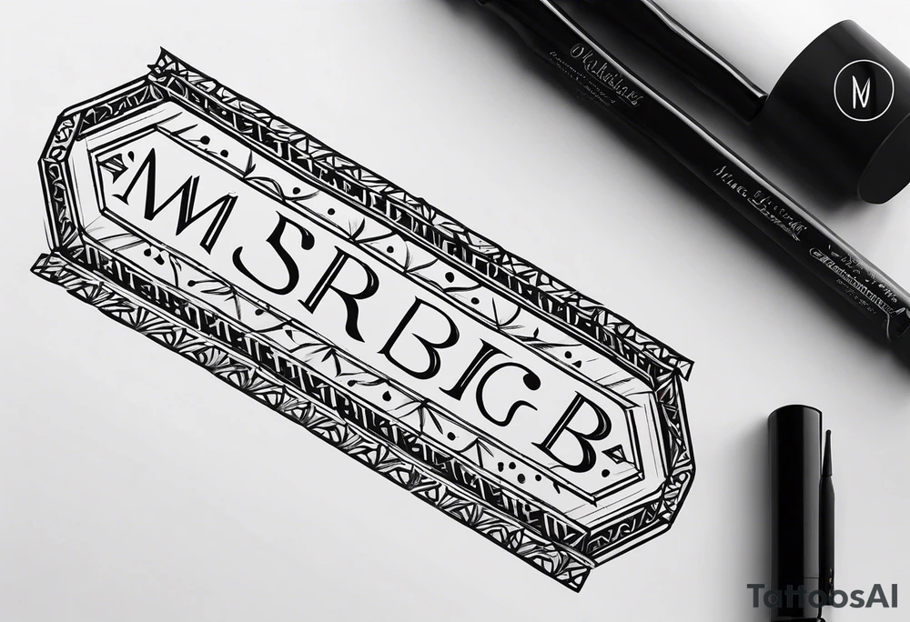 minimalist tag-style tattoo that consists only of the letters 'MRBG'. simple and not too fancy, just the clean and bold letters arranged in a stylish way. tattoo idea