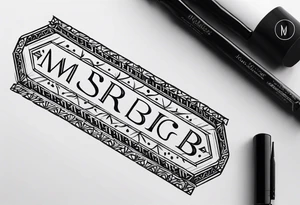 minimalist tag-style tattoo that consists only of the letters 'MRBG'. simple and not too fancy, just the clean and bold letters arranged in a stylish way. tattoo idea