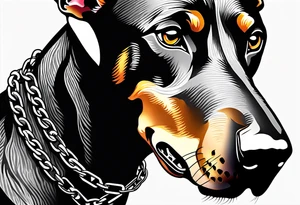 Doberman dog being aggressive with chain around his neck tattoo idea