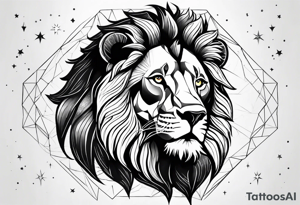 leo geometric lion with constellation tattoo idea
