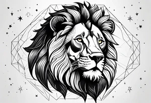 leo geometric lion with constellation tattoo idea