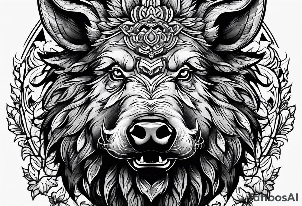 angry boar front tattoo idea