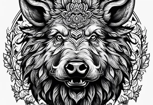 angry boar front tattoo idea