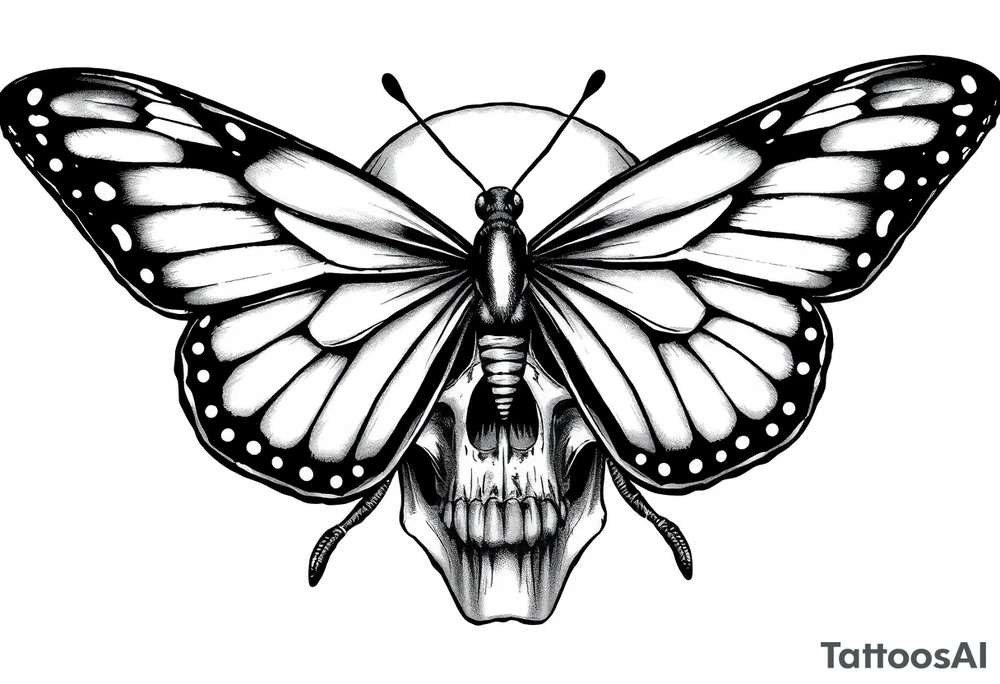 Butterfly infront of a skull tattoo idea