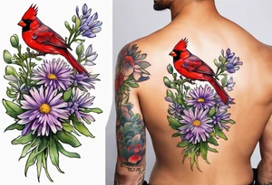 Aster flowers - sea rocket flowers with a cardinal around the words Dad tattoo idea