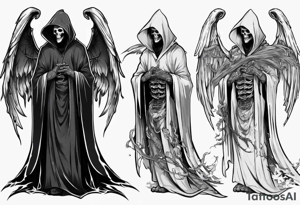 handsome asian grim reaper cloak with wings tattoo idea