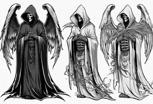 handsome asian grim reaper cloak with wings tattoo idea