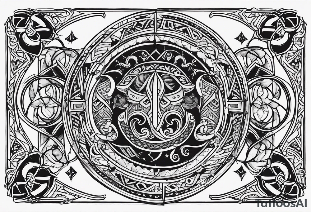 Vikings theme with symbols full sleeve tattoo idea