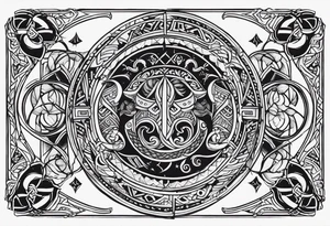 Vikings theme with symbols full sleeve tattoo idea