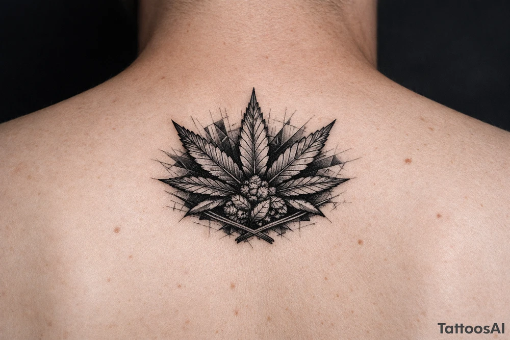 Top marichuany na klatce piersiowej z malymi detalami tattoo idea