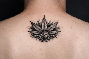 Top marichuany na klatce piersiowej z malymi detalami tattoo idea