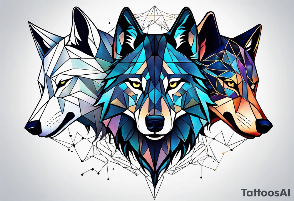 Constellation, two animal wolf, géométric tattoo idea