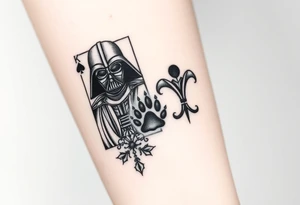 darth vader as the king of spades, paw print as the princess of hearts, joker from batman as the joker, deck of cards tattoo idea