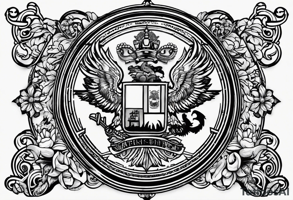 family crest with Whidbey Island, Cambodia, Scotland, Ghana, Liberia, Haiti tattoo idea