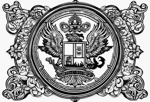 family crest with Whidbey Island, Cambodia, Scotland, Ghana, Liberia, Haiti tattoo idea