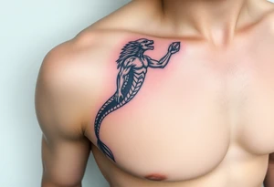 Tatouage de bras complet, Poséidon sortant de l'eau avec le trident vers le bas, tattoo idea