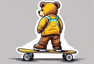 the back of one standing, skinny, brown ,
teddy bear in long, yellow overalls and white roller skates on his feet tattoo idea