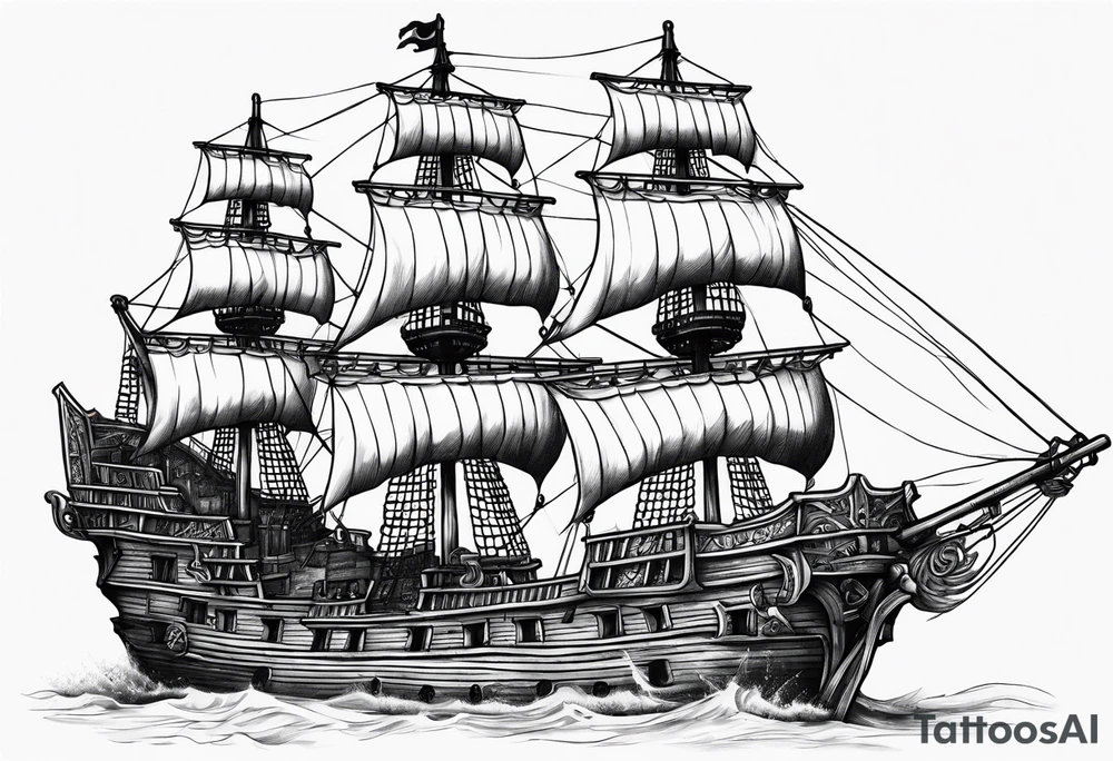 A pirate ship made of skeletons tattoo idea