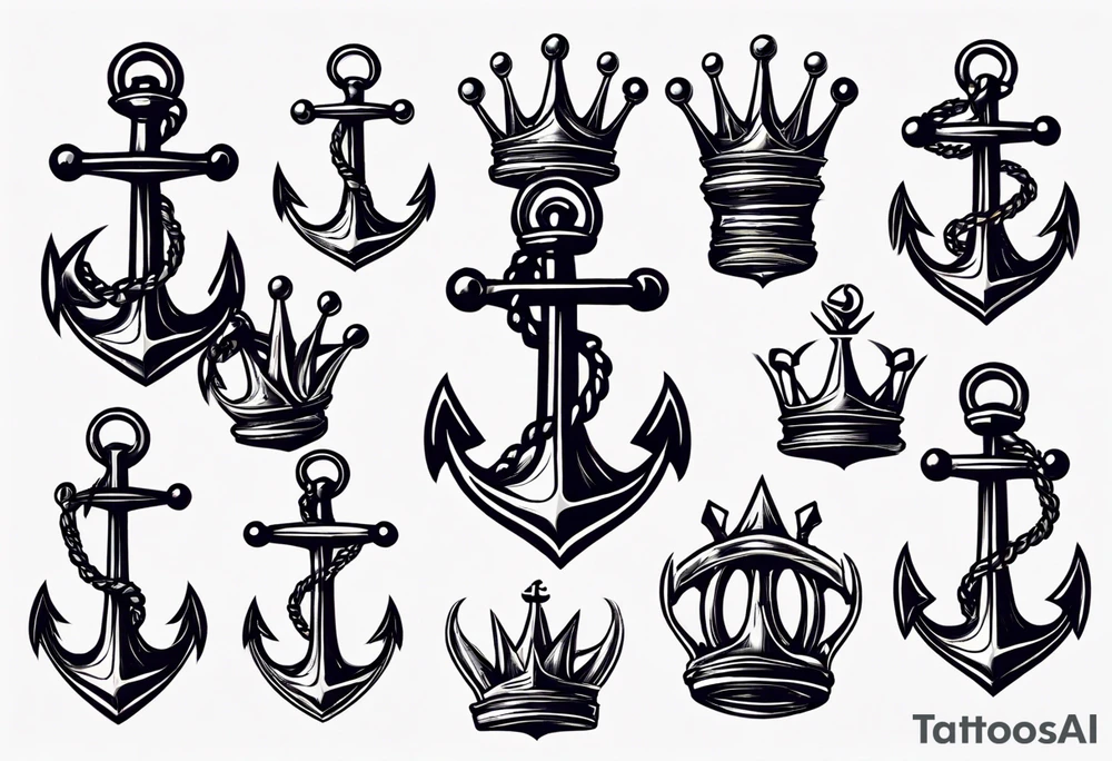 Anchor with a crown on top tattoo idea