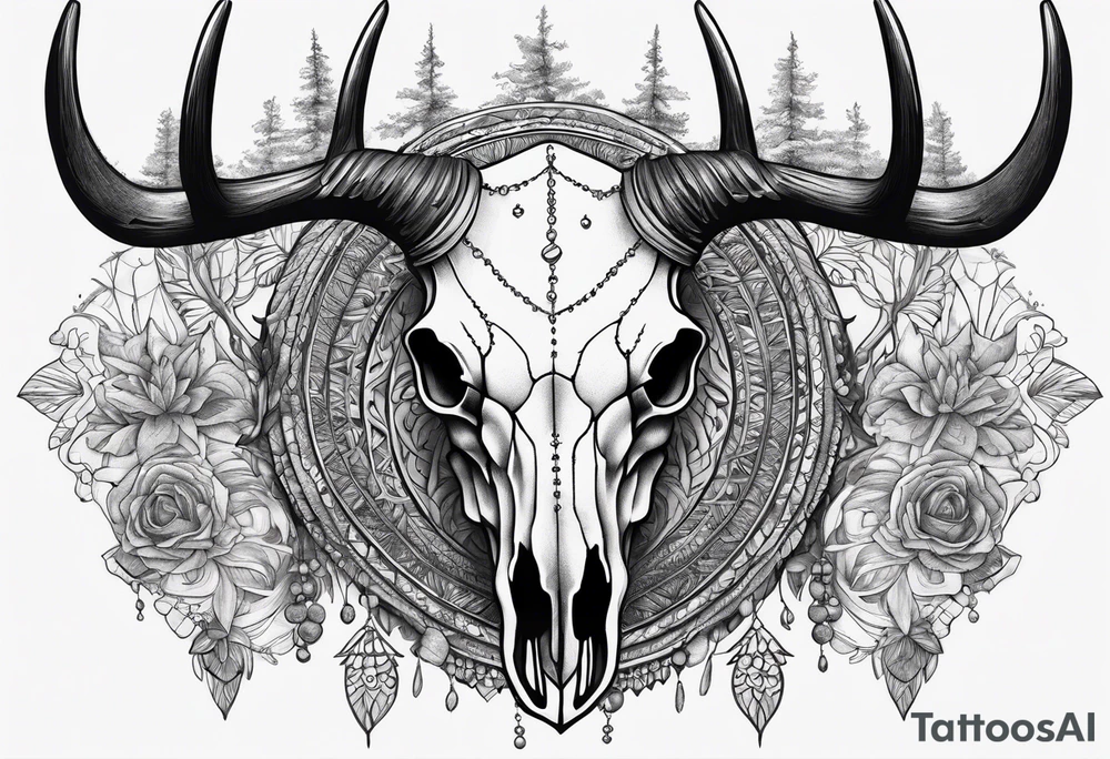 Big deer skull with lots of points tattoo idea